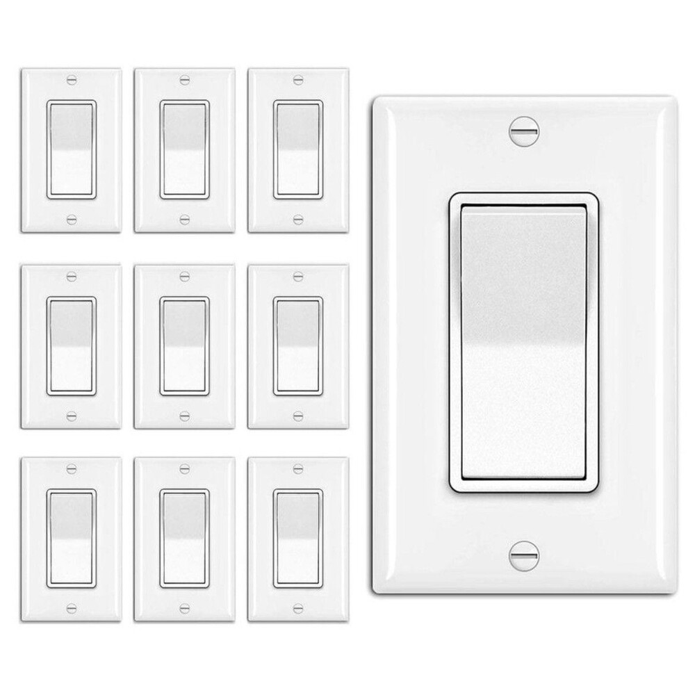 BESTTEN 10 Pack Single Pole Decorator Light Switch with Wallplate, 15A 120/277V,
